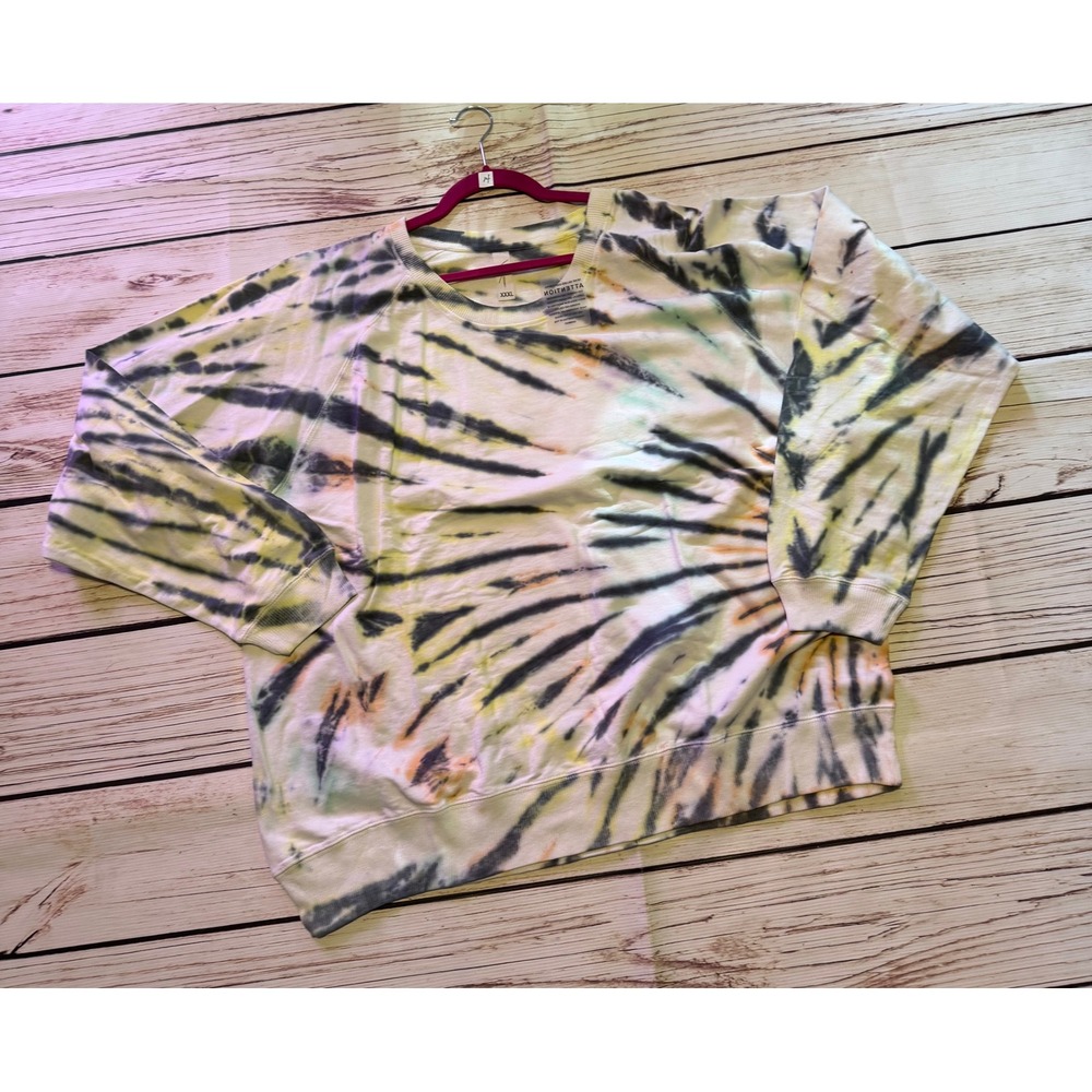 Young & Reckless Womens Tie Dye Crewneck Sweatshirt XXXL Yellow Black Oversized
